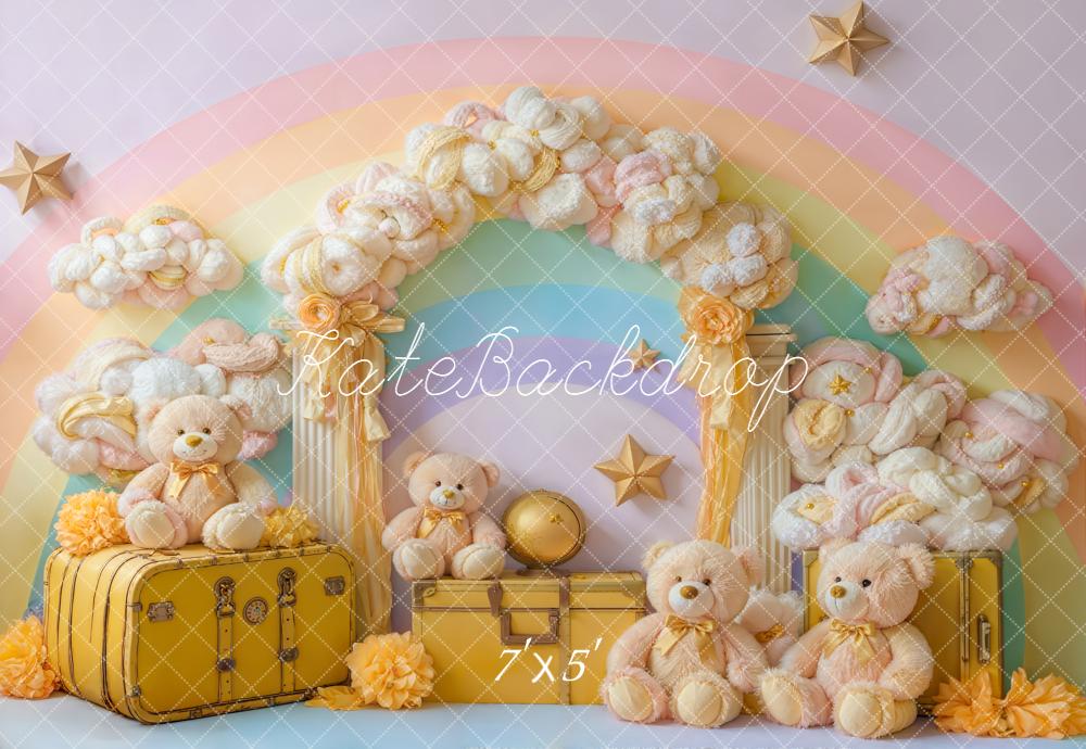 Kate Rainbow Clouds Teddy Bears Suitcases Backdrop Designed by Emetselch