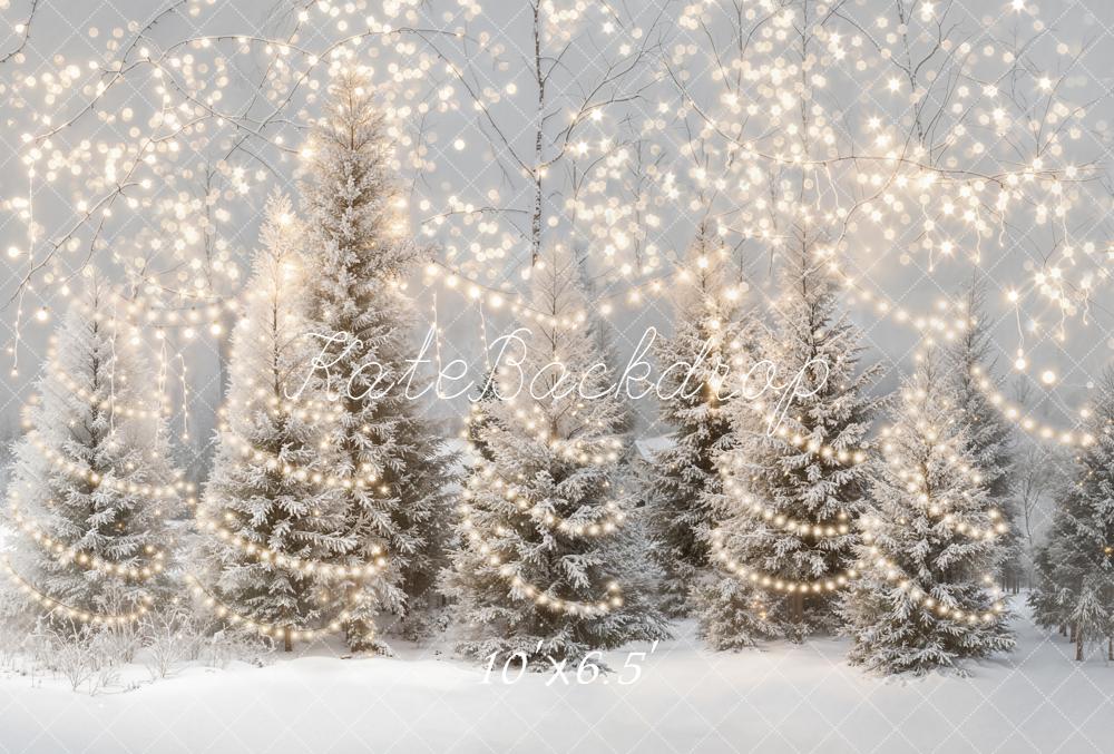 Kate Winter Snow Trees Lights Fleece Backdrop Designed by Emetselch