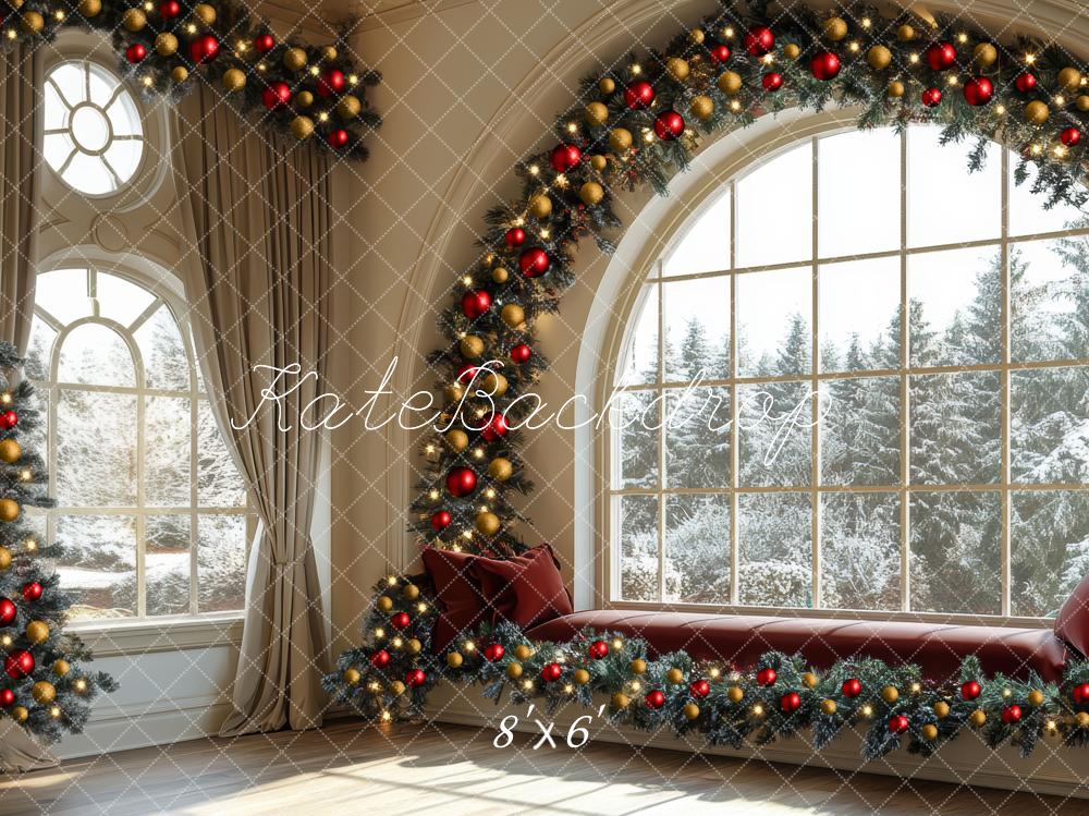 Kate Christmas Window Bench Garland Backdrop Designed by Mini MakeBelieve - Kate Backdrop AU