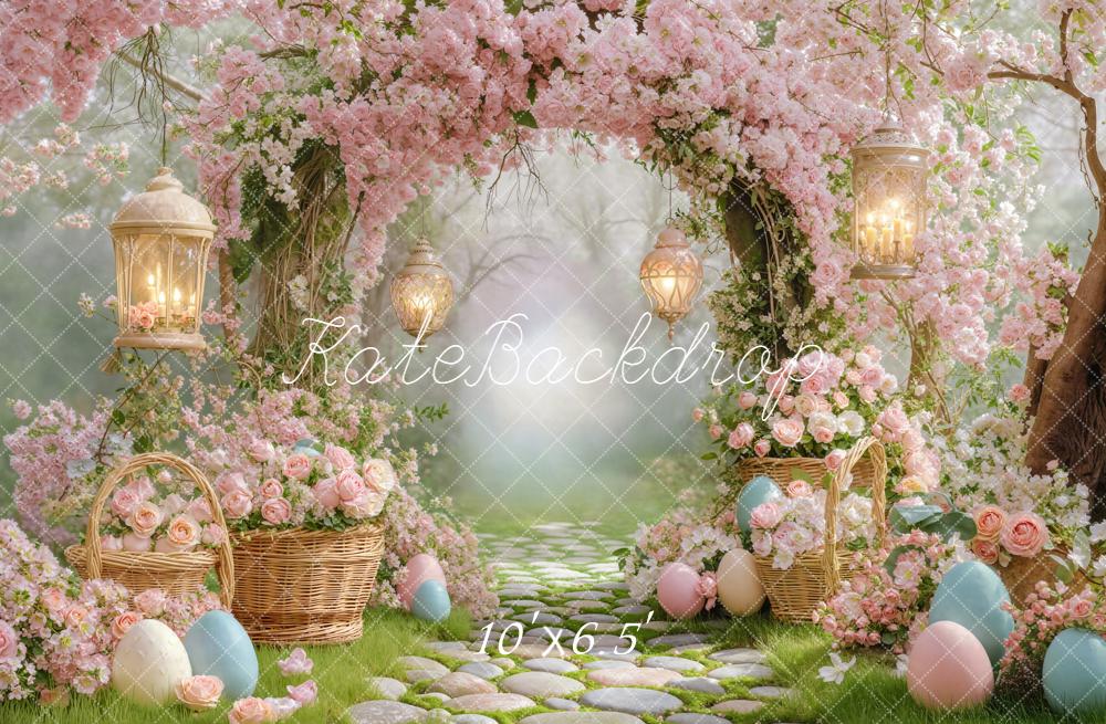 Kate Easter Bunny Flower Arch Cobblestone Path Fleece Backdrop Designed by Emetselch