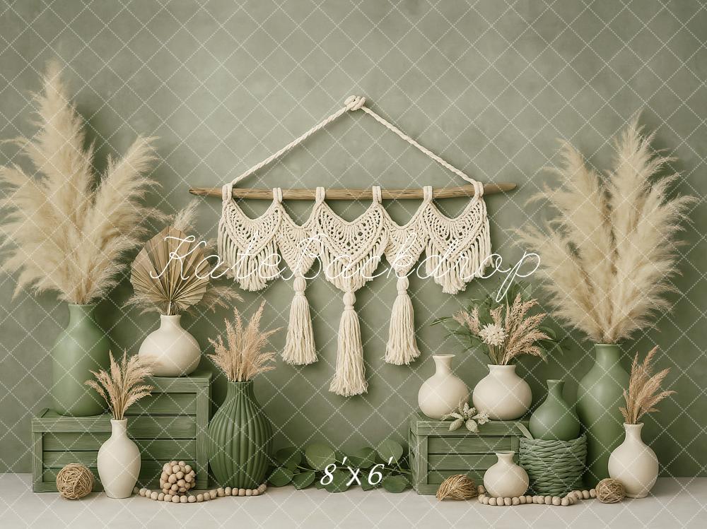 Kate Boho Macrame Pampas Grass Green Backdrop Designed by Ashley Paul