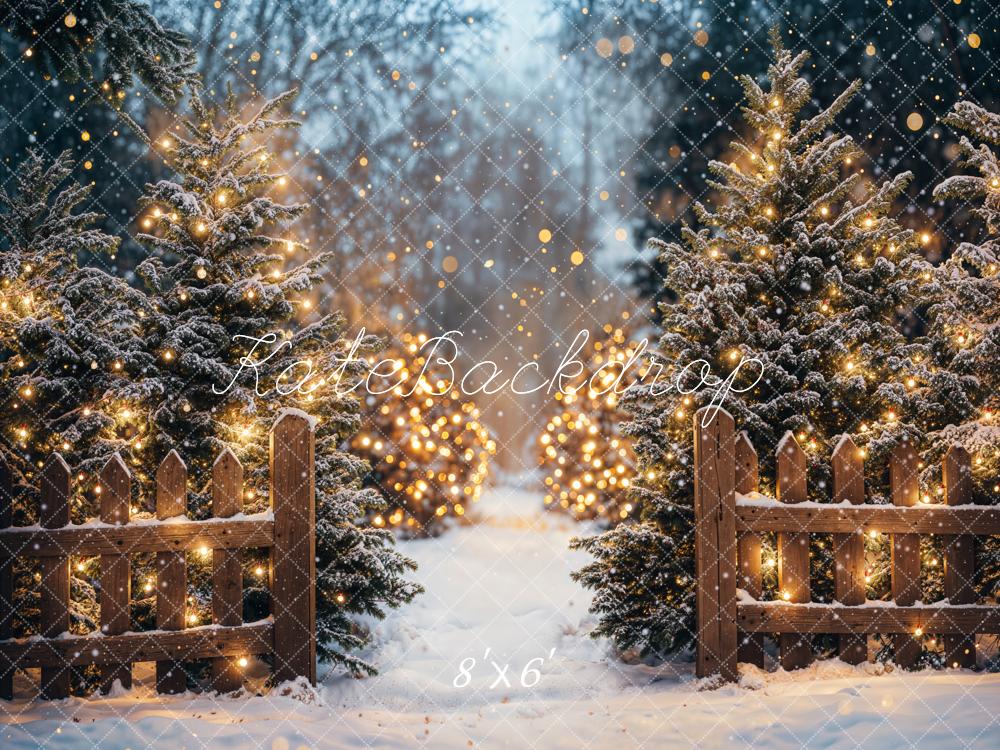 Kate Christmas Snowy Trees Lights Backdrop Designed by Emetselch - Kate Backdrop AU