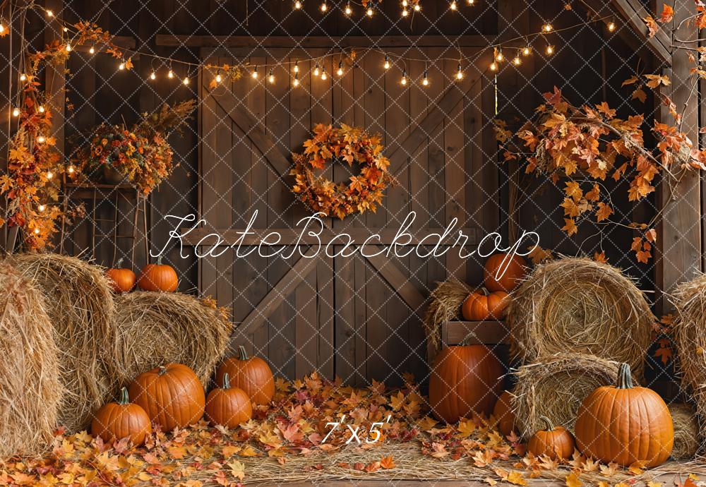 Kate Autumn Pumpkins Hay Lights Backdrop Designed by Emetselch - Kate Backdrop AU