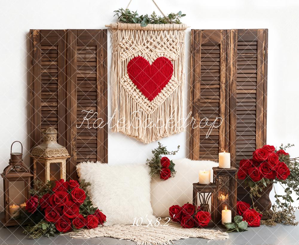 Kate Red Heart Boho Roses Fleece Backdrop Designed by Emetselch