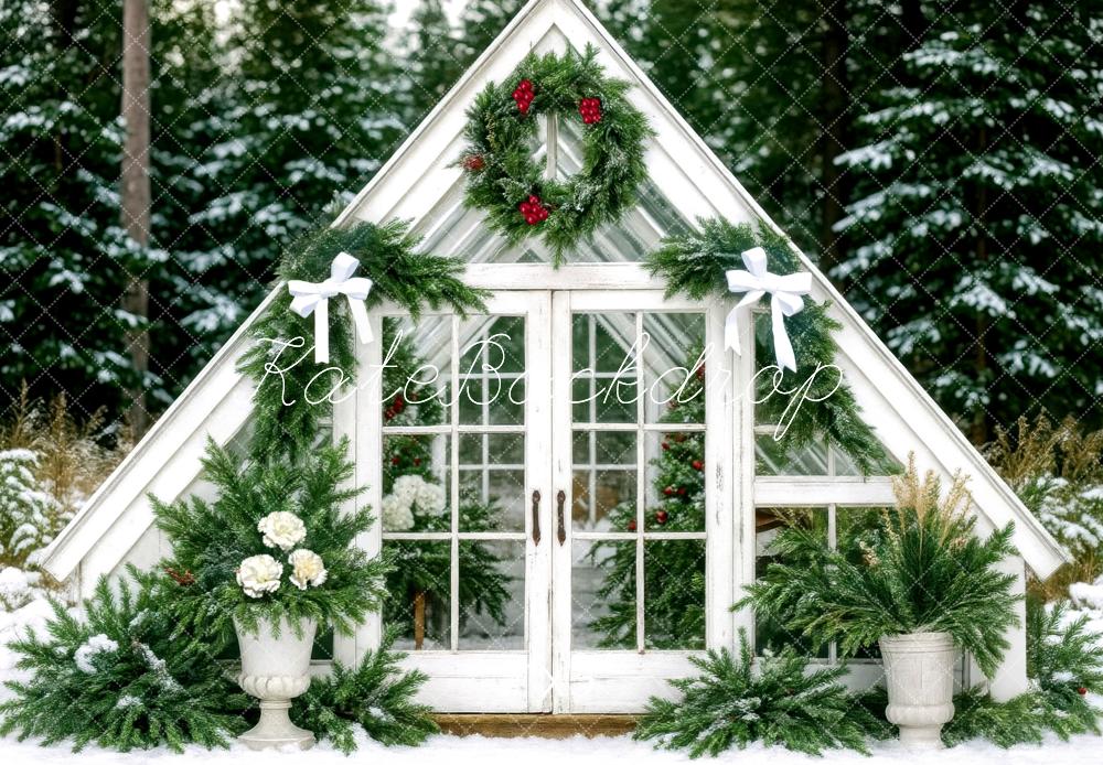 Kate Christmas Greenhouse White Bows Backdrop Designed by Mini MakeBelieve - Kate Backdrop AU