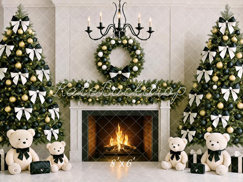 Kate Christmas Fireplace Tree Wreath Backdrop Designed by Ashley Paul - Kate Backdrop AU