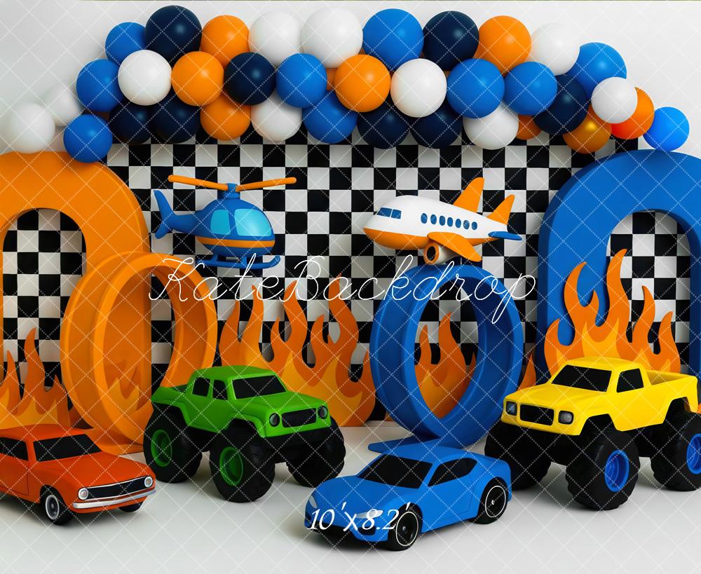 Kate Racing Cars Plane Helicopter Flames Backdrop Designed by Mini MakeBelieve - Kate Backdrop AU