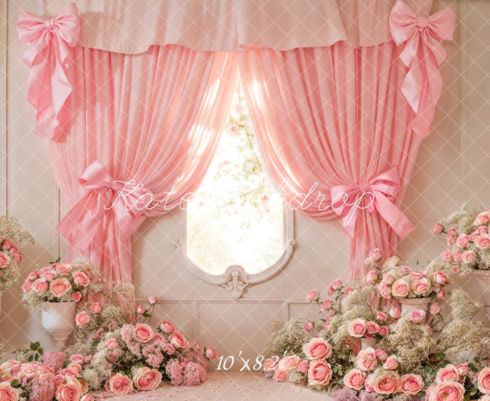 Kate Pink Curtain Roses Flowers Backdrop Designed by Emetselch - Kate Backdrop AU