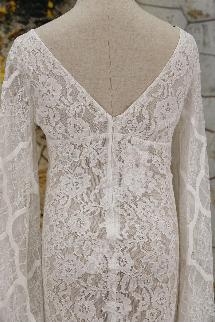 Kate Lace V-neck Trailing White Maternity Photoshoot Dress - Kate Backdrop AU