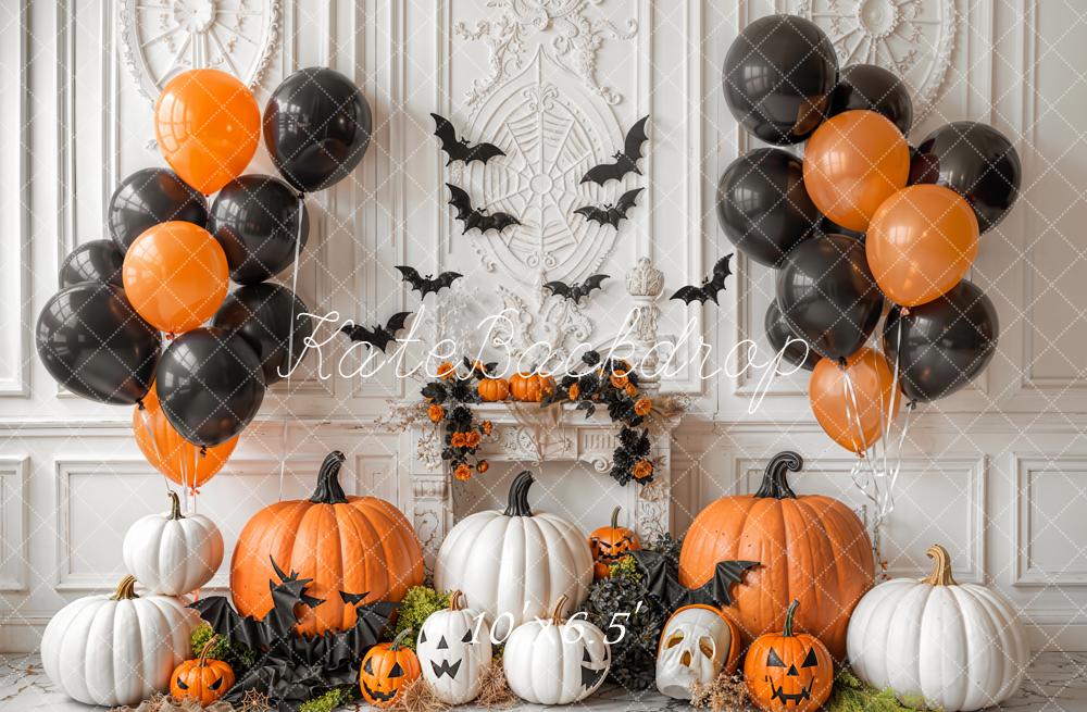 Kate Halloween Pumpkins Balloons Bats Backdrop Designed by Emetselch - Kate Backdrop AU