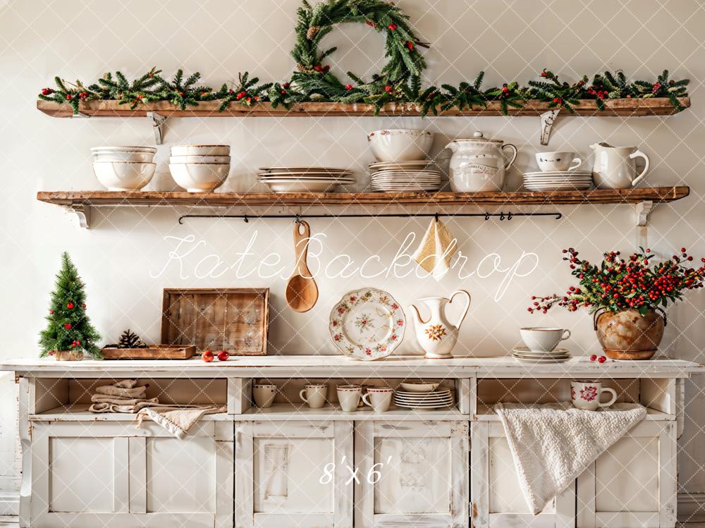 Kate Christmas Kitchen Shelves Rustic Decor Backdrop Designed by Emetselch - Kate Backdrop AU