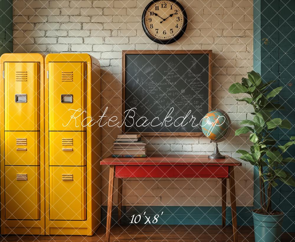 Kate Back to School Lockers Chalkboard Globe Fleece Backdrop Designed by Emetselch - Kate Backdrop AU