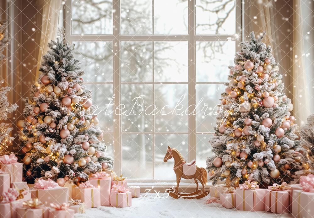 Kate Christmas Snowy Trees Rocking Horse Backdrop Designed by Patty Roberts