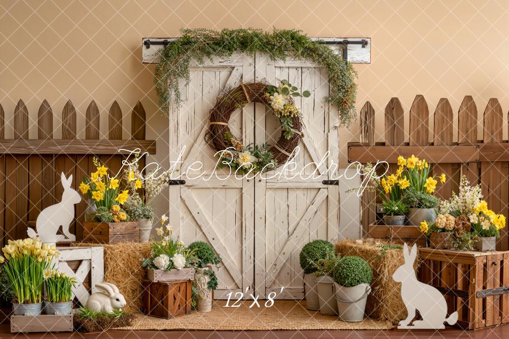 Kate Easter Bunny Barn Door Fence Backdrop Designed by Emetselch