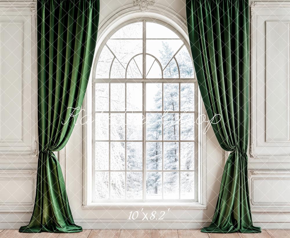 Kate Arched Window Green Curtains Backdrop Designed by Emetselch