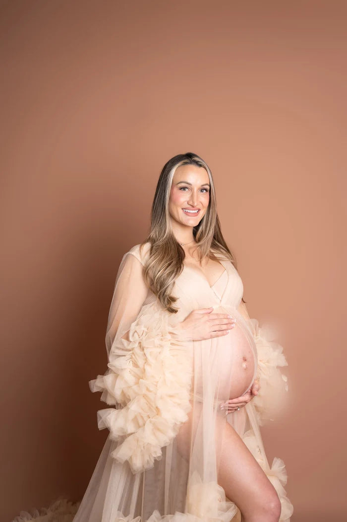Kate Mesh V-neck Trailing Mid Sleeve Maternity Photoshoot Dress - Kate Backdrop AU