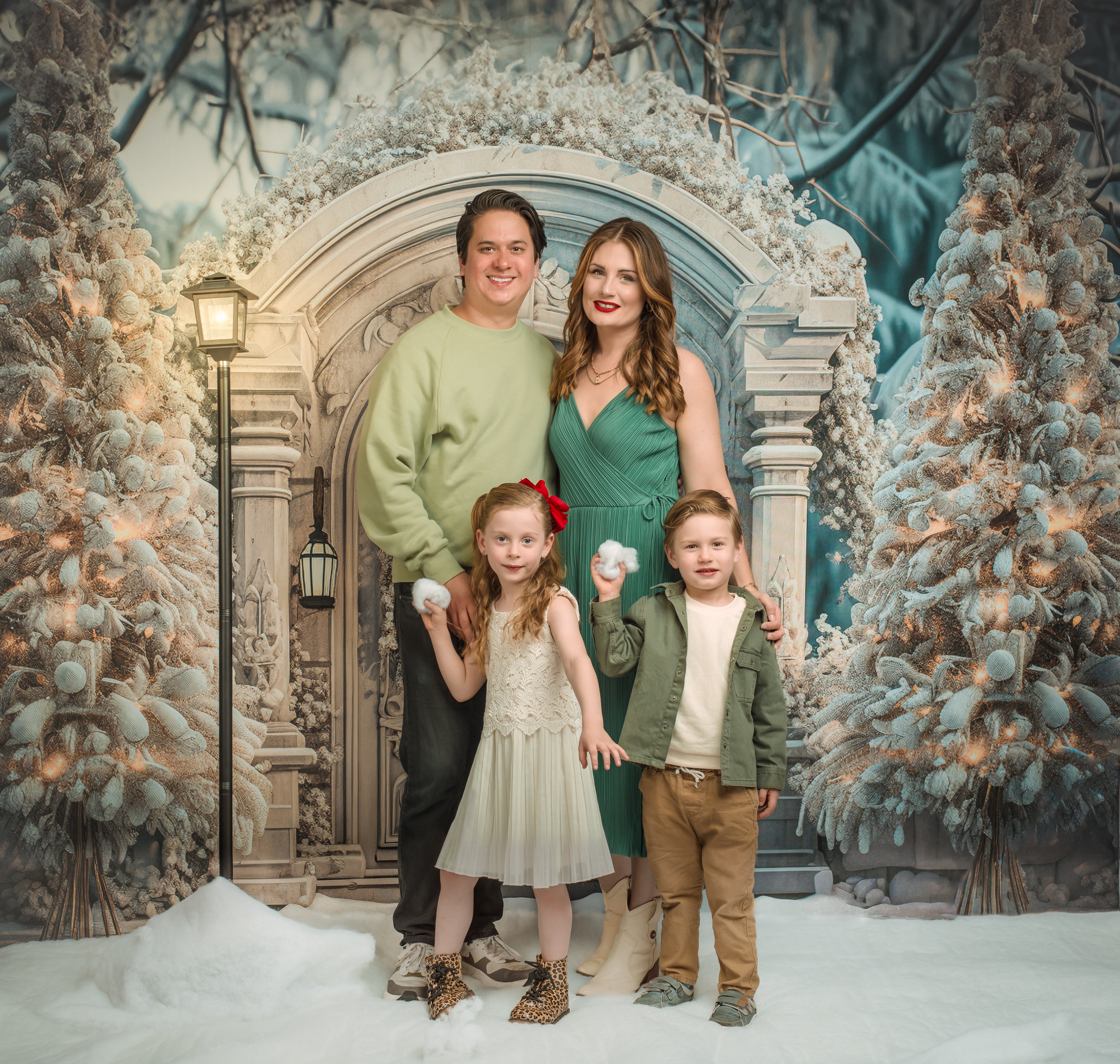 Kate Winter Christmas Snowy Backdrop Frosted White Door Tree for Photography - Kate Backdrop AU