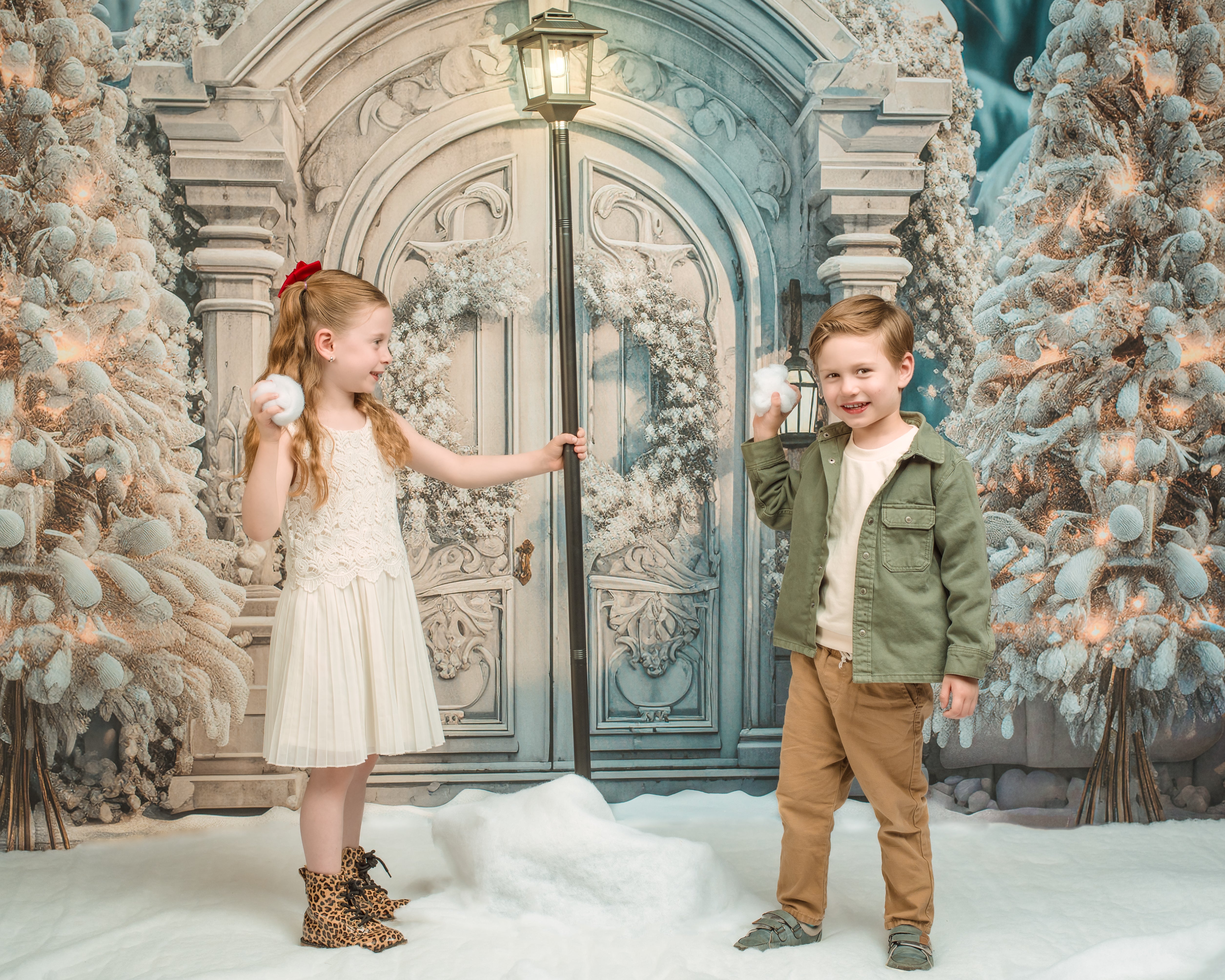 Kate Winter Christmas Snowy Backdrop Frosted White Door Tree for Photography - Kate Backdrop AU