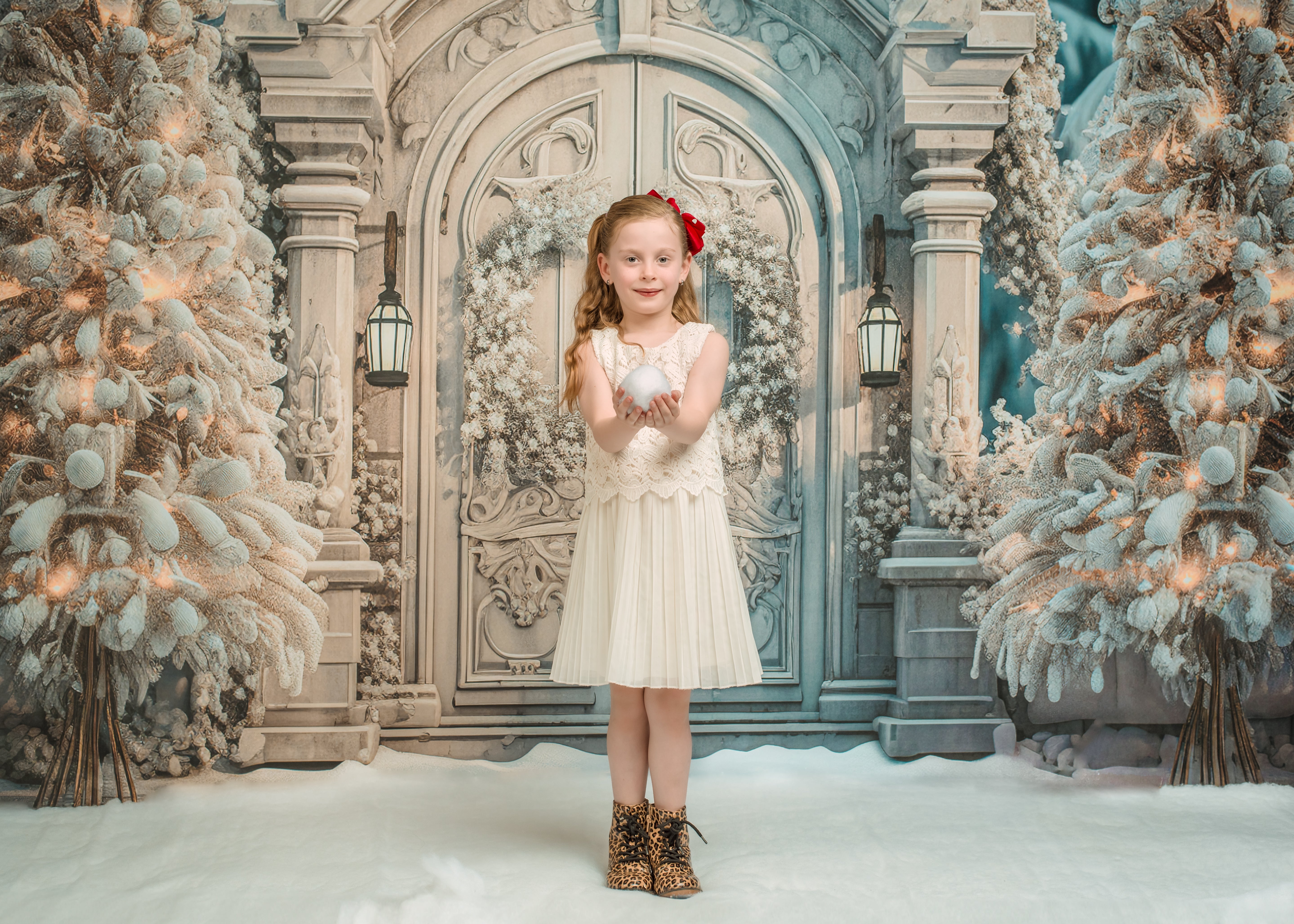 Kate Winter Christmas Snowy Backdrop Frosted White Door Tree for Photography - Kate Backdrop AU