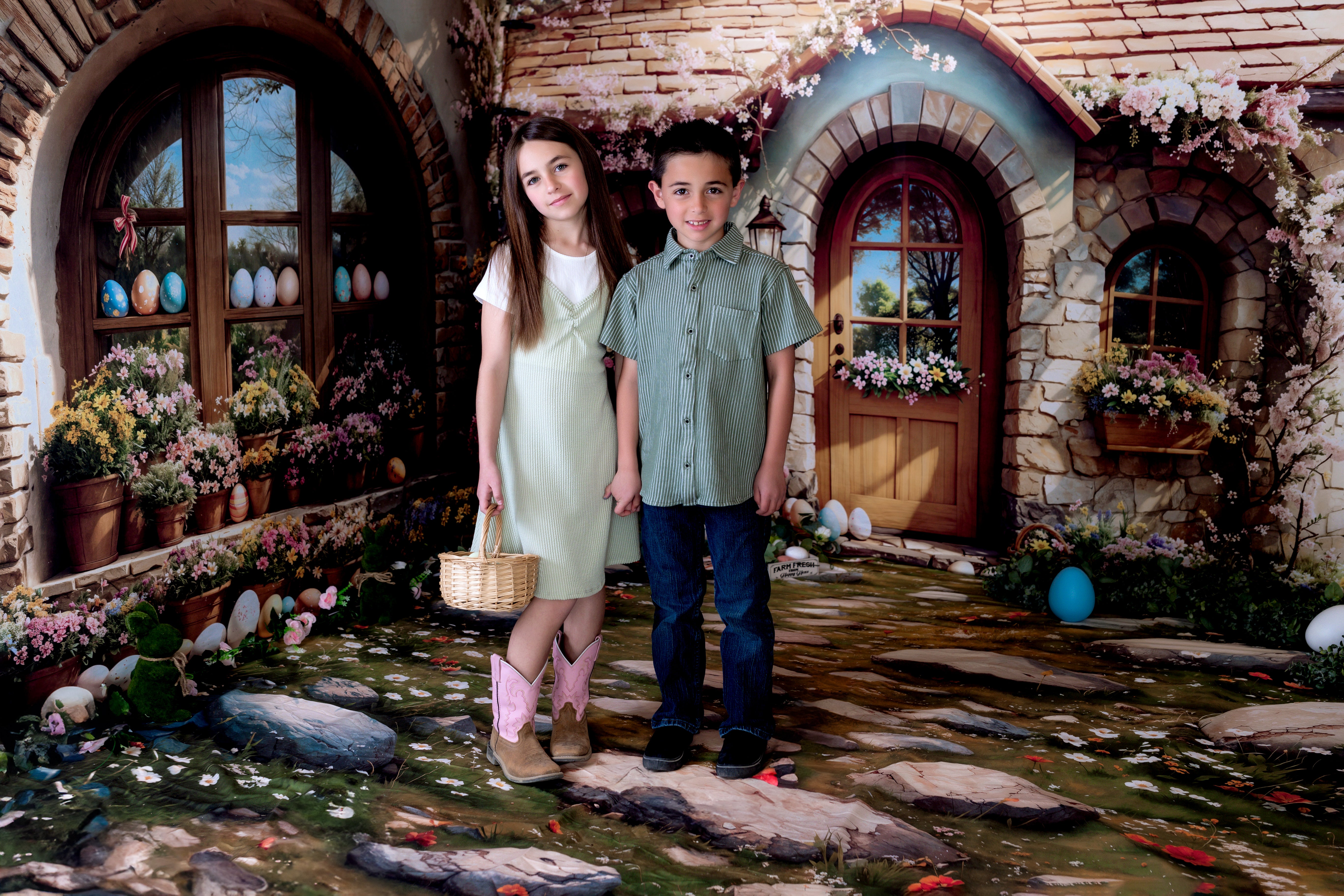 Kate Easter Cottage Floral Eggs Room Set(8ftx8ft&10ftx8ft&8ftx10ft) - Kate Backdrop AU