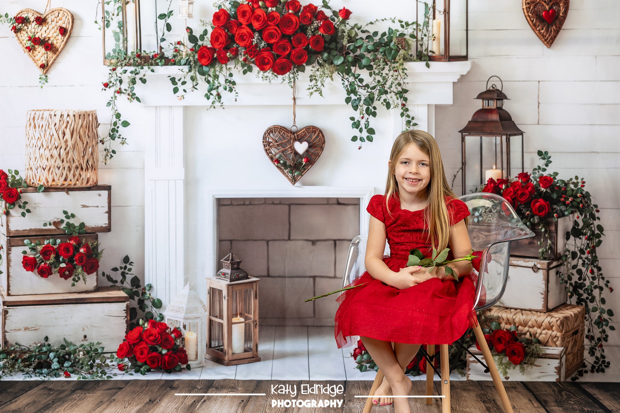Kate Valentine's Day White Fireplace Backdrop Designed by Emetselch - Kate Backdrop AU