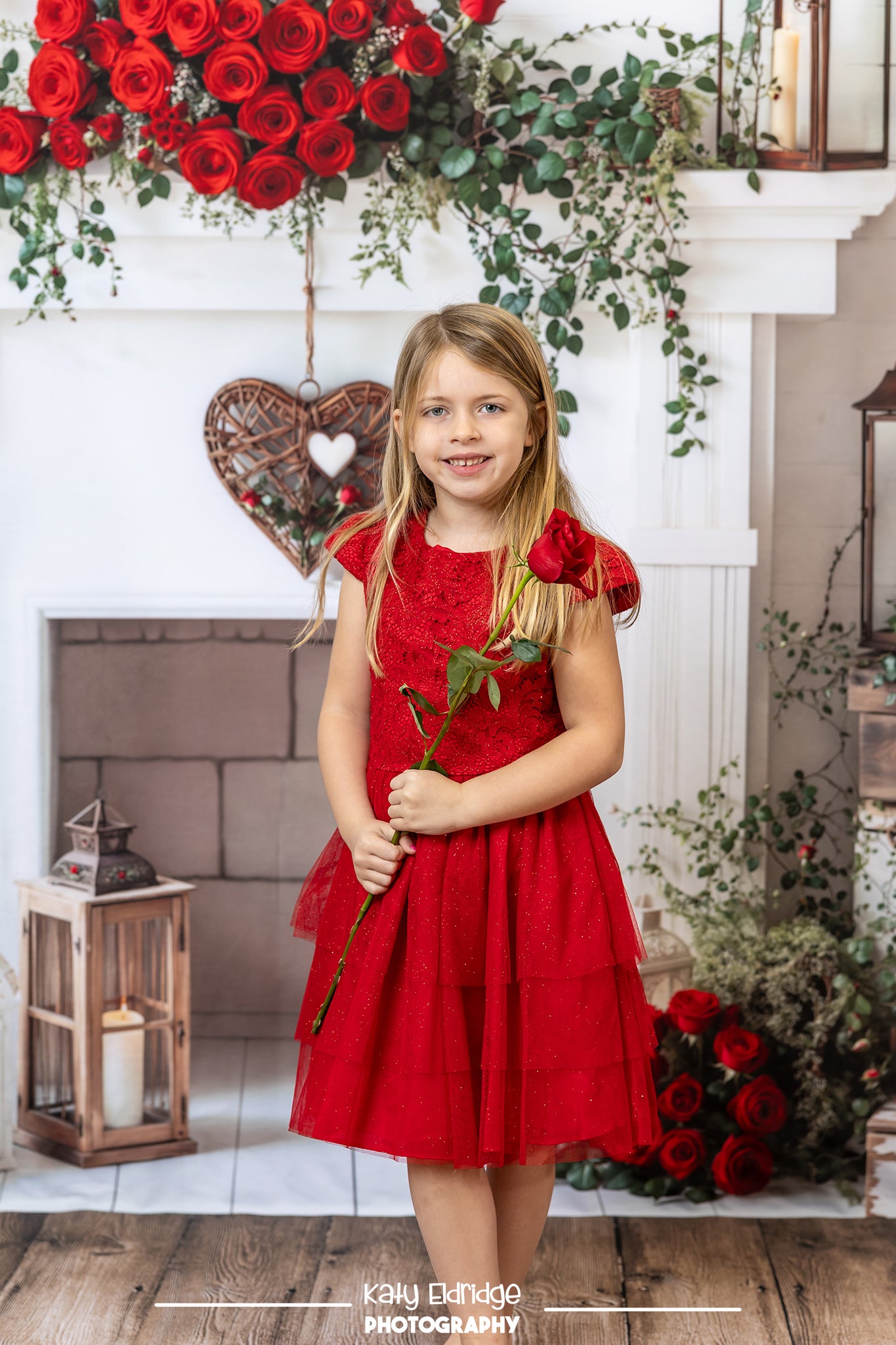 Kate Valentine's Day White Fireplace Backdrop Designed by Emetselch - Kate Backdrop AU