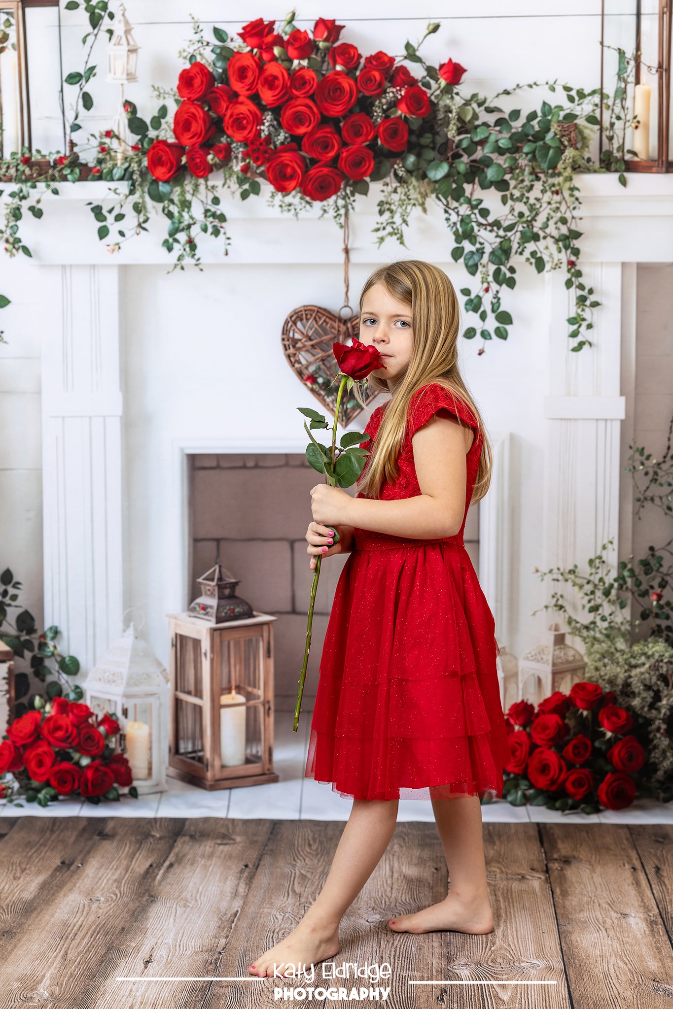 Kate Valentine's Day White Fireplace Backdrop Designed by Emetselch - Kate Backdrop AU