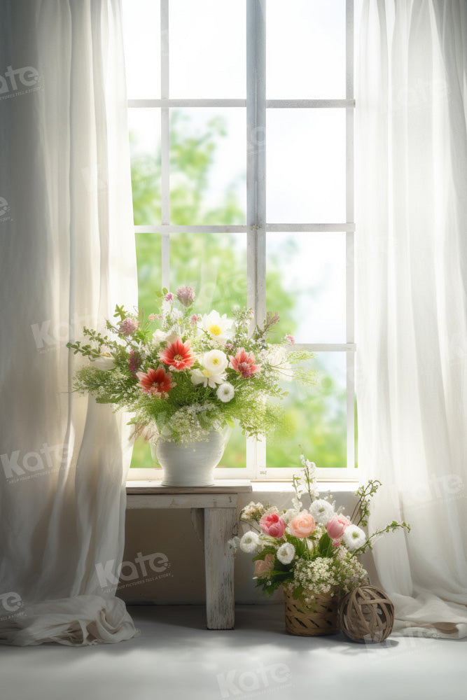 Kate Window Flower Backdrop White Curtains Designed by Chain Photography - Kate Backdrop AU