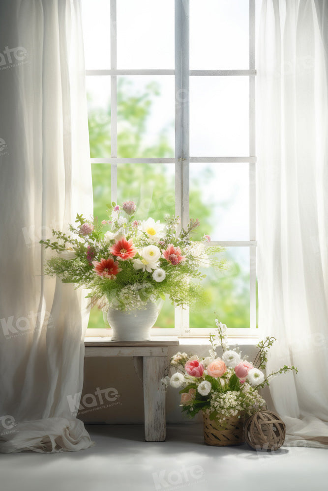 Kate Window Flower Backdrop White Curtains Designed by Chain Photography - Kate Backdrop AU