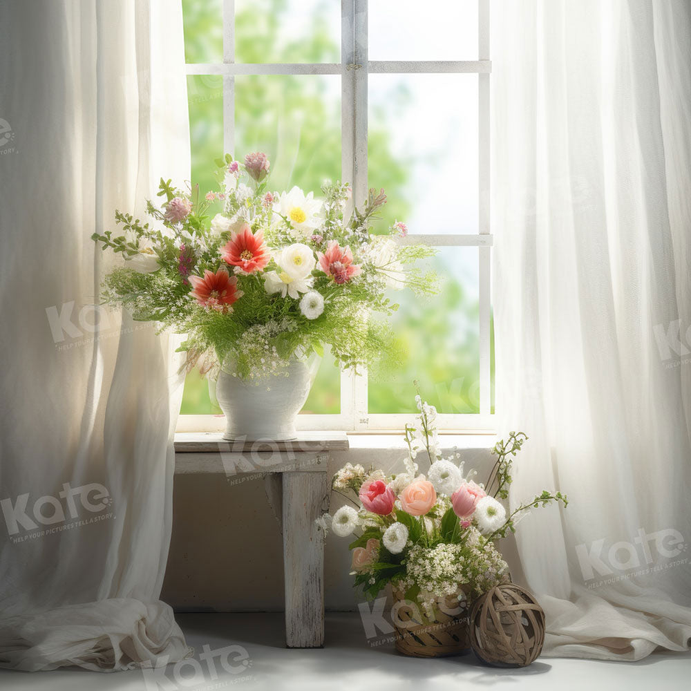 Kate Window Flower Backdrop White Curtains Designed by Chain Photography - Kate Backdrop AU