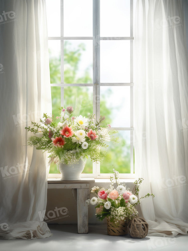 Kate Window Flower Backdrop White Curtains Designed by Chain Photography - Kate Backdrop AU