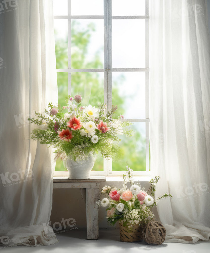 Kate Window Flower Backdrop White Curtains Designed by Chain Photography - Kate Backdrop AU