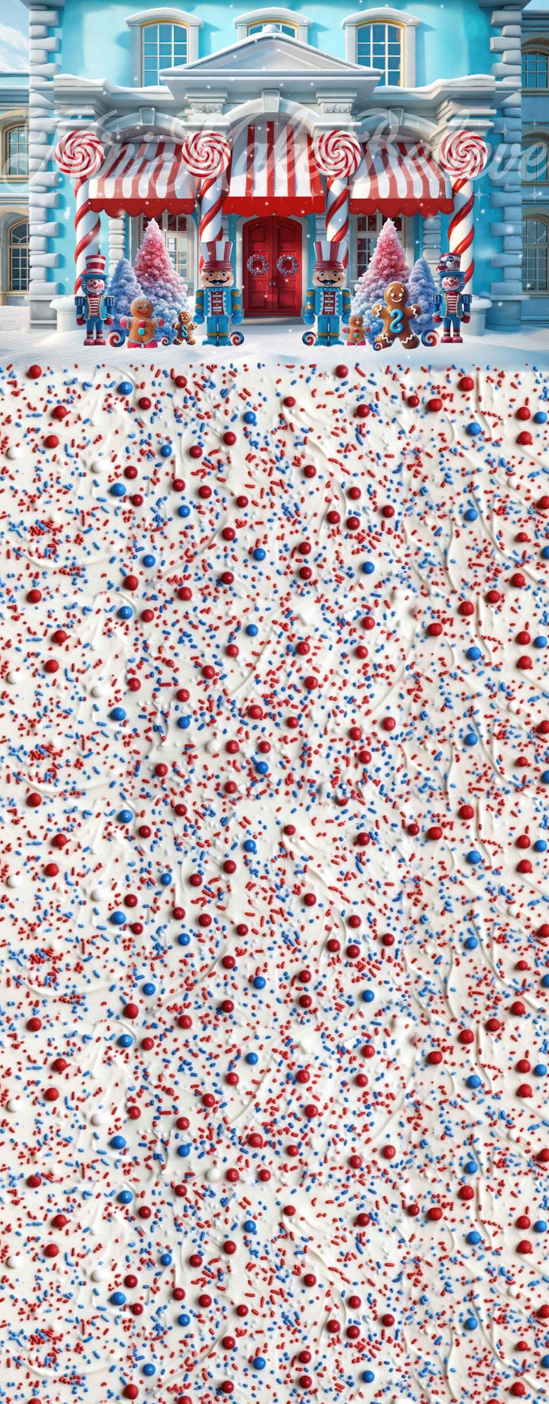 Kate Sweep Blue Red Christmas House Backdrop Designed by Mini Makebelieve - Kate Backdrop AU