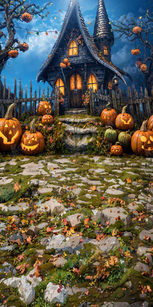 Kate Halloween Pumpkin Backdrop Moss Vibe House for Photography - Kate Backdrop AU