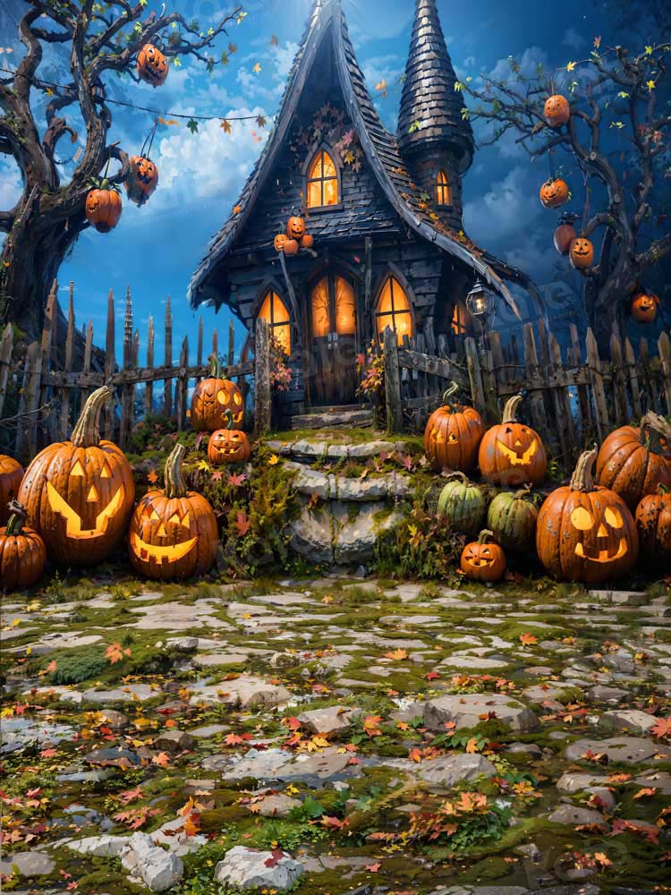 Kate Halloween Pumpkin Backdrop Moss Vibe House for Photography - Kate Backdrop AU