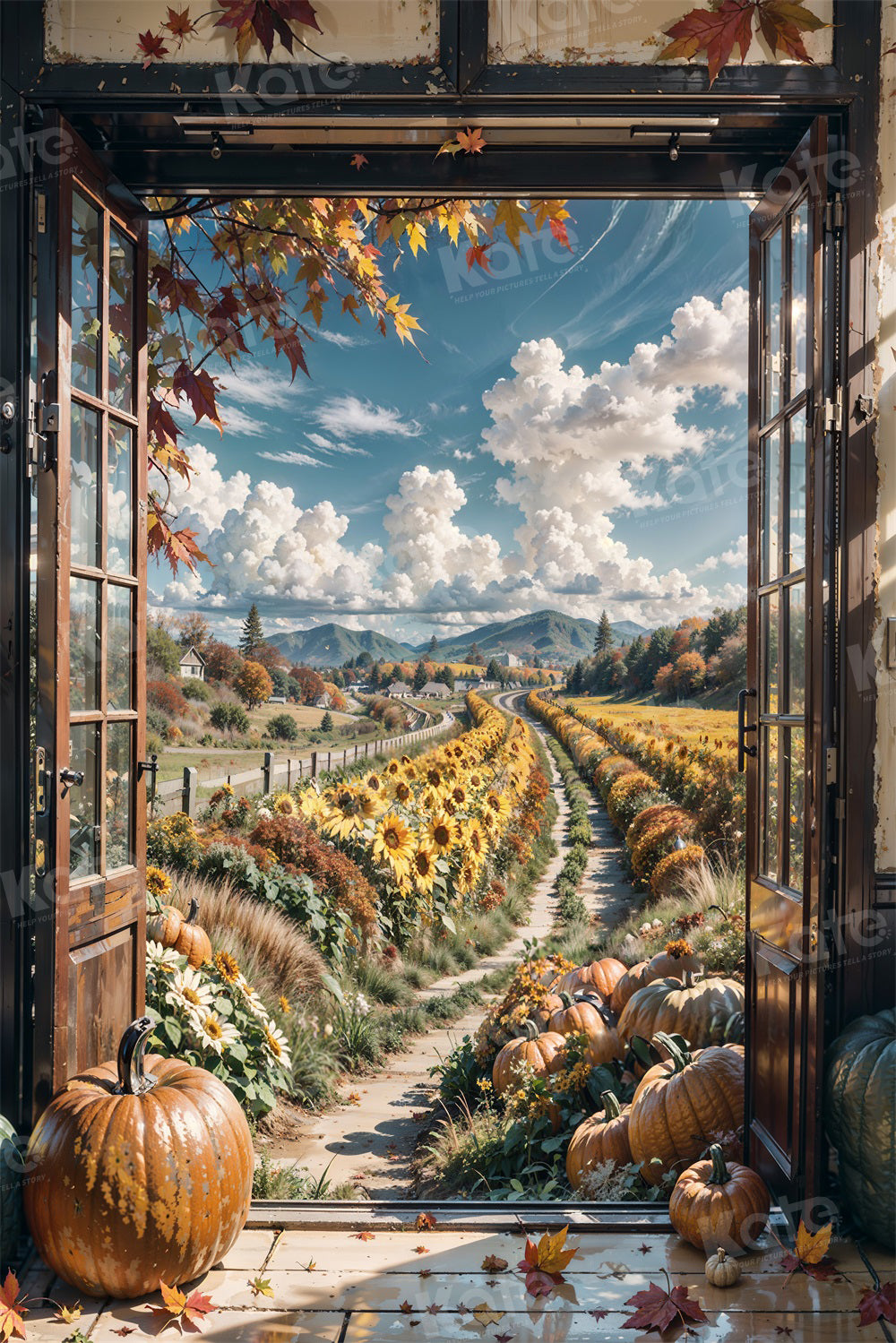 Kate Autumn Blue Sky Farm Sunflower Door Backdrop for Photography - Kate Backdrop AU