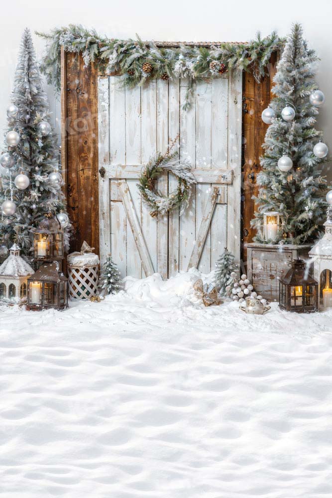 Kate Snowy Christmas Backdrop Barn Door Designed by Emetselch - Kate Backdrop AU
