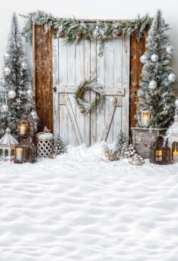 Kate Snowy Christmas Backdrop Barn Door Designed by Emetselch - Kate Backdrop AU