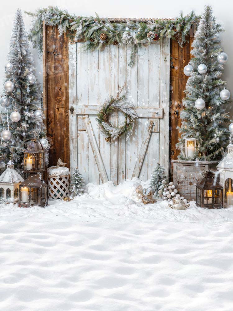 Kate Snowy Christmas Backdrop Barn Door Designed by Emetselch - Kate Backdrop AU