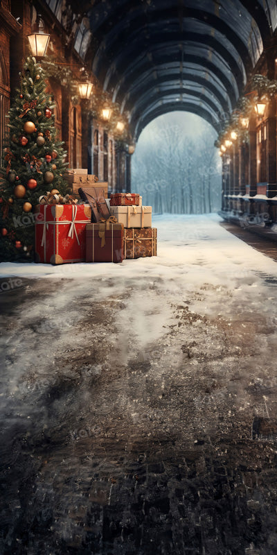 Kate Christmas Train Station Luggage Winter Backdrop for Photography - Kate Backdrop AU