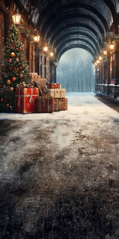 Kate Sweep Christmas Winter Train Station Backdrop for Photography - Kate Backdrop AU