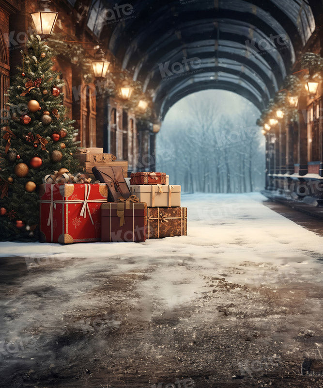 Kate Christmas Train Station Luggage Winter Backdrop for Photography - Kate Backdrop AU