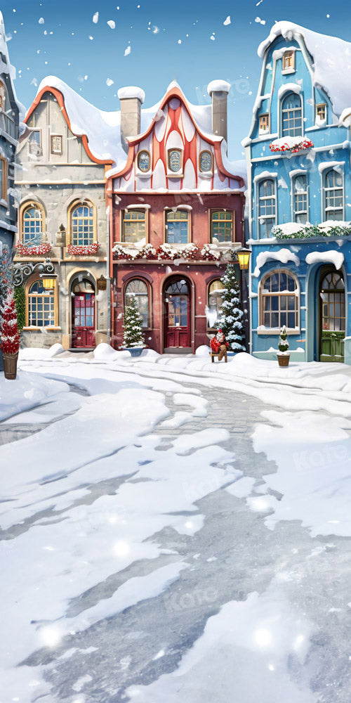 Kate Christmas Winter Snowy Town House Backdrop Designed by Emetselch - Kate Backdrop AU