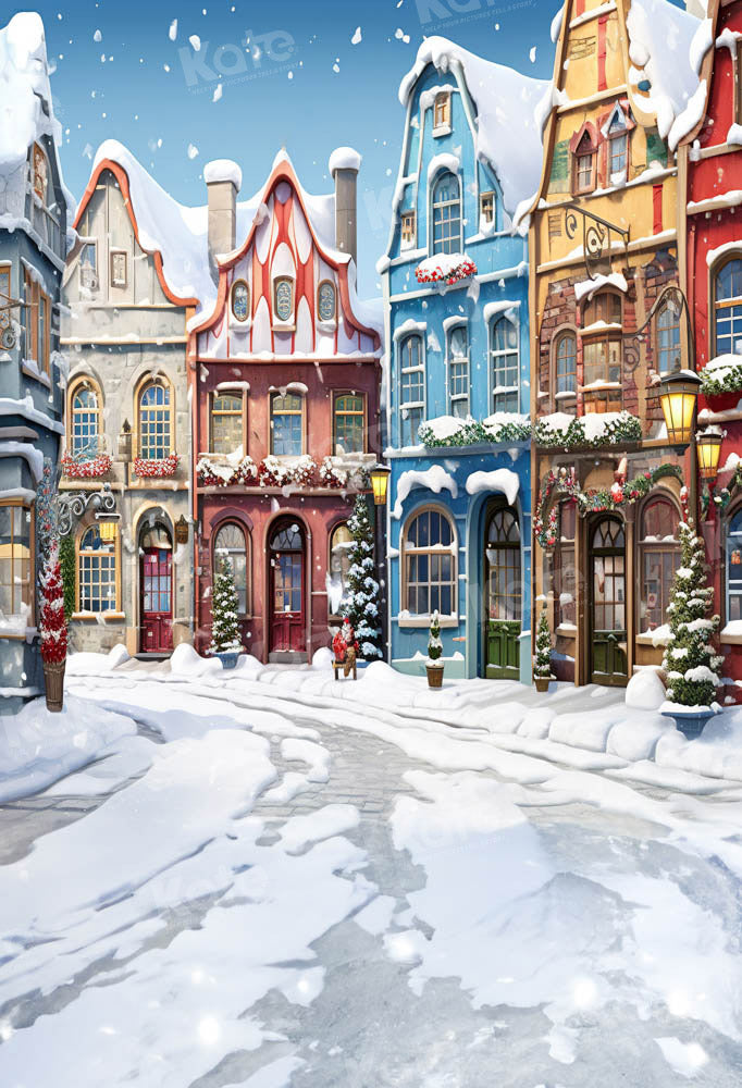 Kate Christmas Winter Snowy Town House Backdrop Designed by Emetselch - Kate Backdrop AU