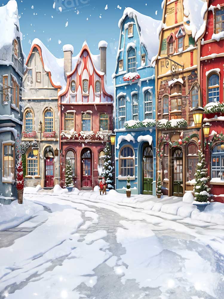 Kate Christmas Winter Snowy Town House Backdrop Designed by Emetselch - Kate Backdrop AU