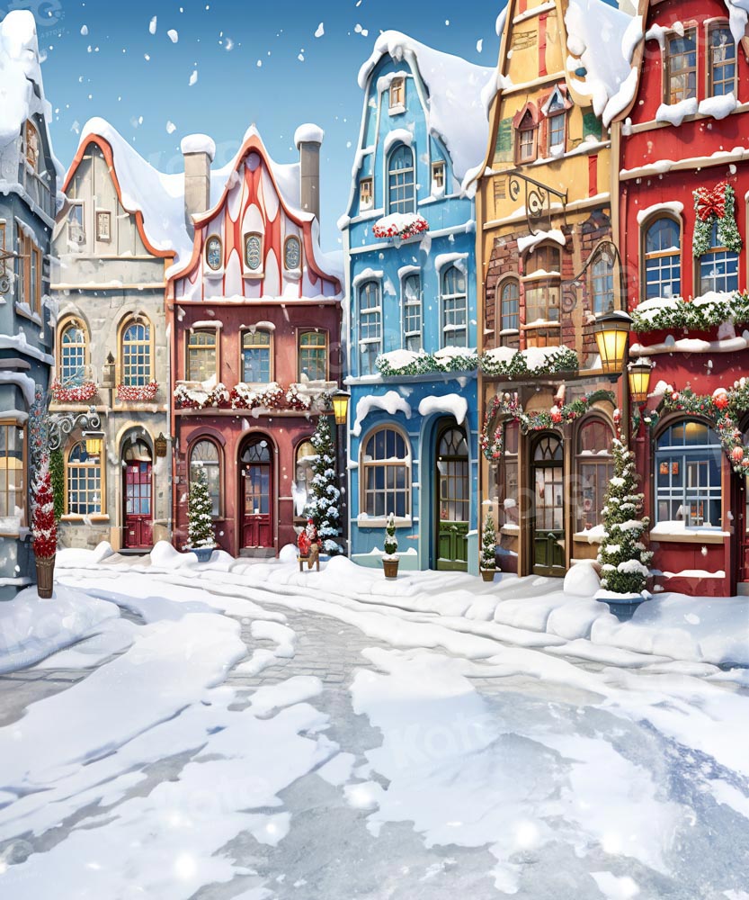 Kate Christmas Winter Snowy Town House Backdrop Designed by Emetselch - Kate Backdrop AU