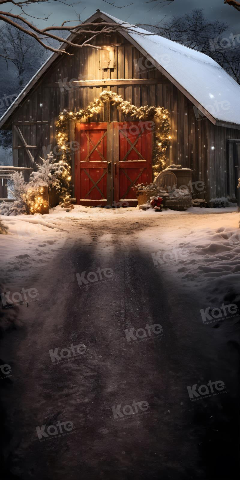 Kate Christmas Way to Red Barn Night Backdrop for Photography - Kate Backdrop AU