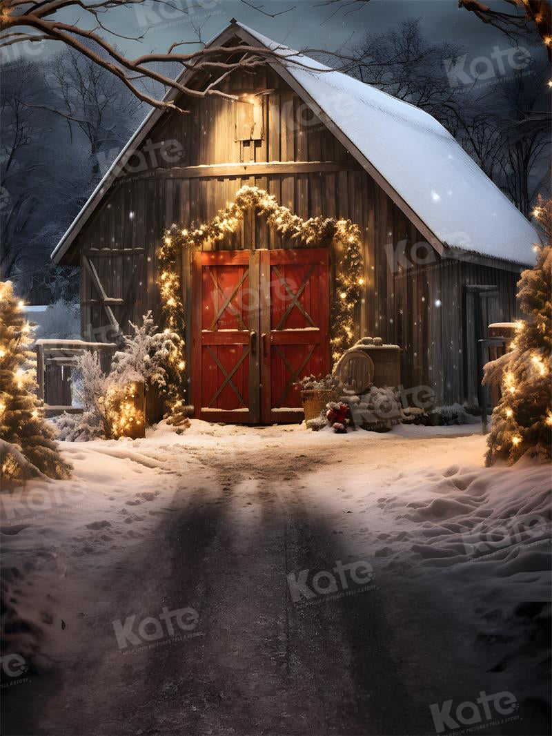 Kate Christmas Way to Red Barn Night Backdrop for Photography - Kate Backdrop AU