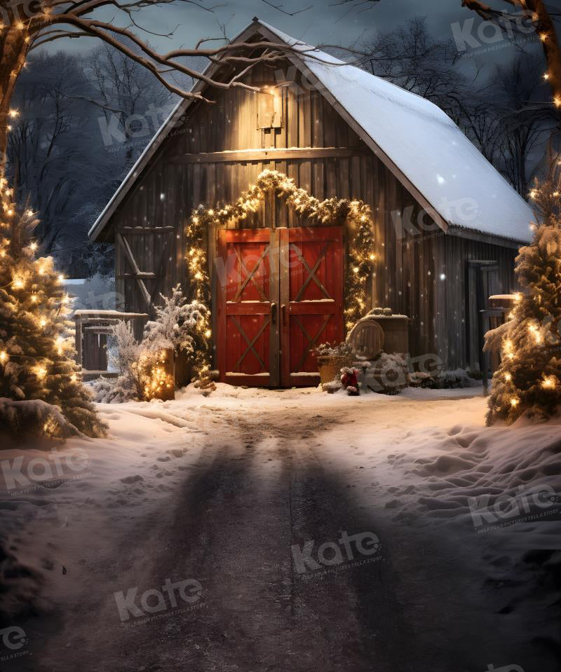 Kate Christmas Way to Red Barn Night Backdrop for Photography - Kate Backdrop AU