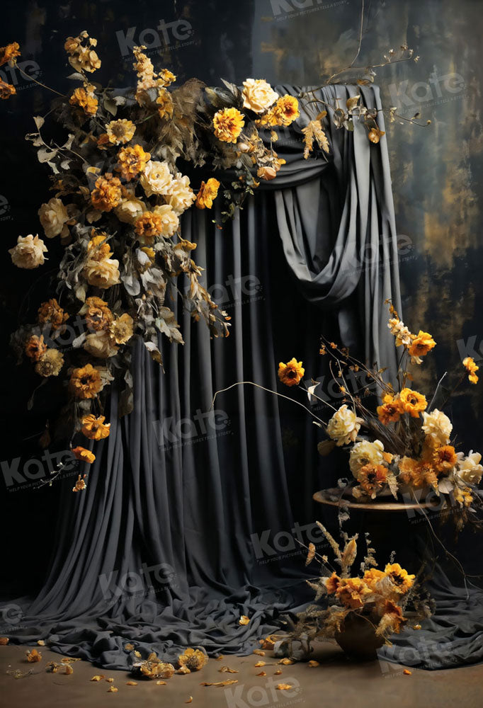 Kate Black Curtain Floral Art Backdrop Designed by Chain Photography - Kate Backdrop AU